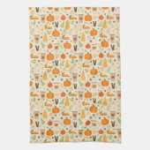 おもしろいオレンジ秋パターン キッチンタオル (縦)