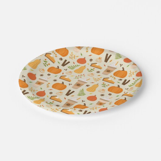 おもしろいオレンジ秋パターン ペーパープレート (アングル)