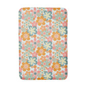 おもしろいオレンジ緑ピンクレトロ花柄 バスマット (正面縦)