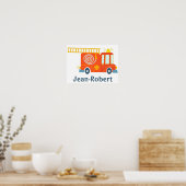 おもしろいオレンジ色の消防車のホースラダーサイレン ポスター (キッチン)