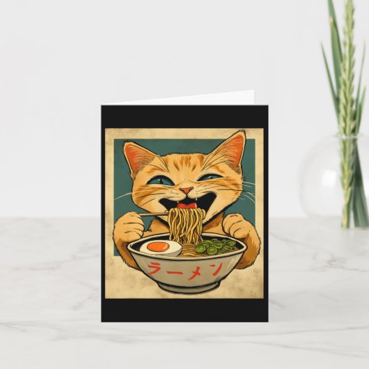 おもしろいオレンジ色の猫 ラーメン 日本の かわいい アニメ 猫 グッズ カード (正面)