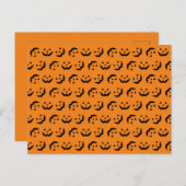 おもしろいオレンジ色の黒いハロウィーンのカボチャのちょうちん模様ハロウィーン シーズンポストカード (正面/裏面)