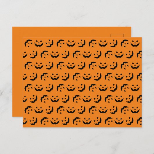おもしろいオレンジ色の黒いハロウィーンのカボチャのちょうちん模様ハロウィーン シーズンポストカード (正面/裏面)