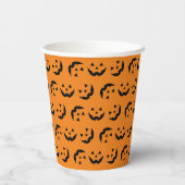 おもしろいオレンジ色の黒いハロウィーンのカボチャのちょうちん模様ハロウィーン 紙コップ (裏面)