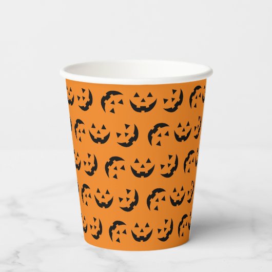 おもしろいオレンジ色の黒いハロウィーンのカボチャのちょうちん模様ハロウィーン 紙コップ (裏面)