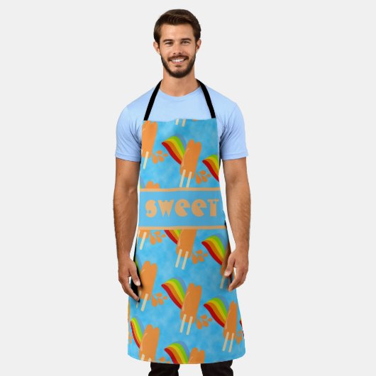 おもしろいオレン凍っていジポップおもしろいジョイパターン エプロン (着用した状態)