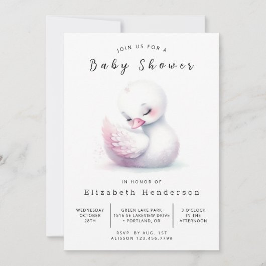 おもしろいオンライン白鳥ベビーシャワー 招待状 (正面)