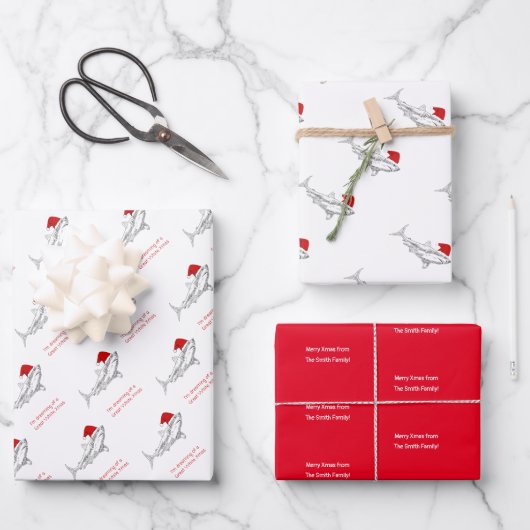 おもしろいオージー・シャーク・クリスマスカード ラッピングペーパーシート (正面)