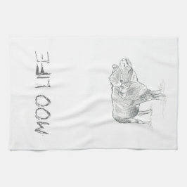 おもしろいカウブラック及びホワイトスケッチ |生モー活 キッチンタオル