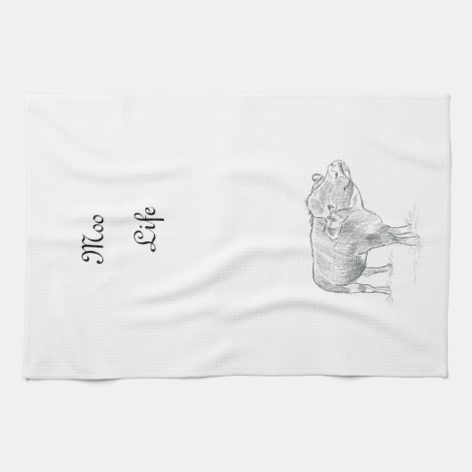 おもしろいカウブラック&ホワイトスケッチ |生モー活 キッチンタオル (横)