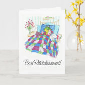 おもしろいカエルが元気に挨拶すフランスのる カード (黄色い花)