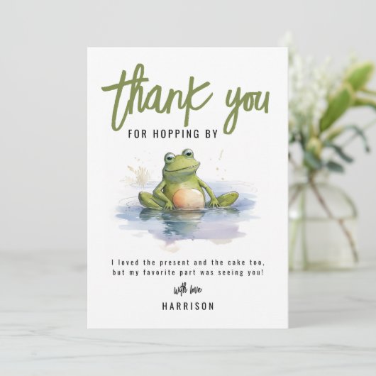 おもしろいカエルをテーマにした誕生日パーティーサンキューカード 招待状 (スタンド正面)