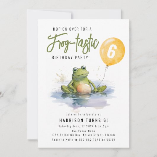 おもしろいカエル味の誕生日パーティーの招待状 招待状 (正面)