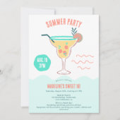 おもしろいカクテルイラストレーションサマービーチスウィート16 招待状 (正面)