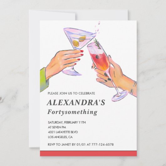 おもしろいカクテルシャンパン44thバースデーパーティー 招待状 (正面)