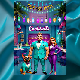 おもしろいカクテルバーバースデーパーティーカップルBuldog 招待状