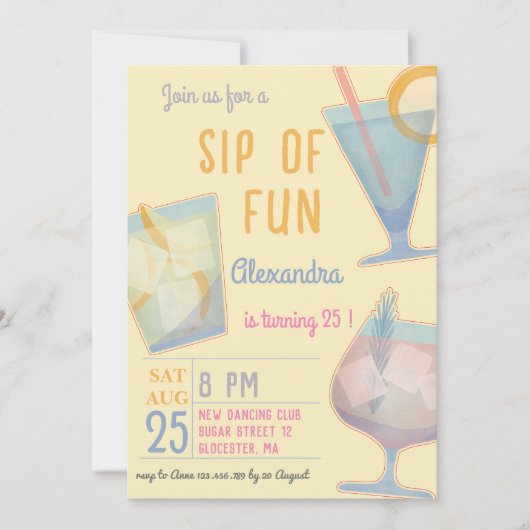 おもしろいカクテル大人の誕生日の招待のsip 招待状 (正面)