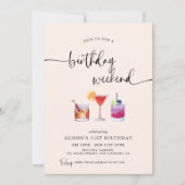 おもしろいカクテル誕生日週末の日程 招待状 (正面)