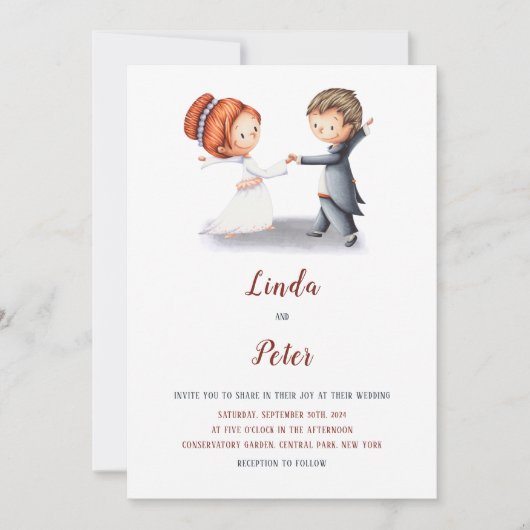 おもしろいカジュアルシンプル新婦ユニーク結婚の 招待状 (正面)