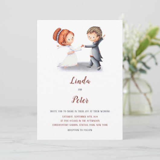 おもしろいカジュアルシンプル新婦ユニーク結婚の 招待状 (スタンド正面)