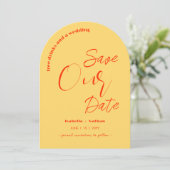 おもしろいカジュアル黄色の夏の結婚式の日付保存 招待状 (スタンド正面)