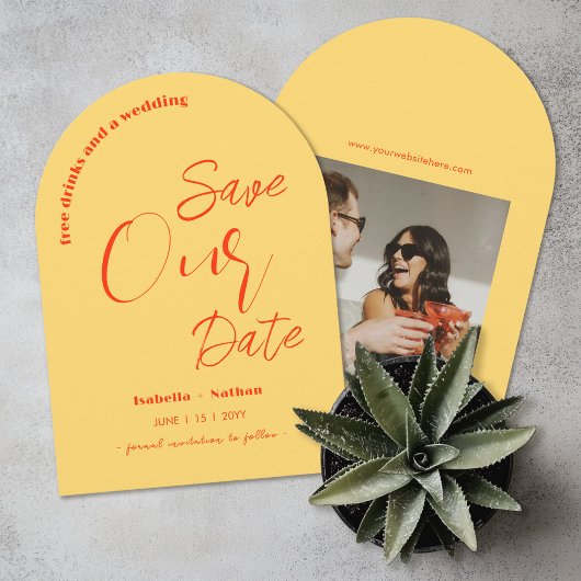 おもしろいカジュアル黄色の夏の結婚式の日付保存 招待状
