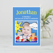 おもしろいカスタムかわいい動物の誕生日パーティー 招待状 (スタンド正面)