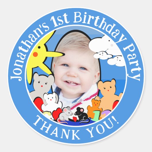 おもしろいカスタムかわいい動物誕生日ありがとう ラウンドシール (正面)