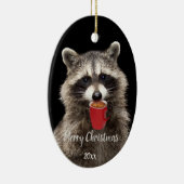 おもしろいカスタムアライグマ飲みコーヒー セラミックオーナメント (右)