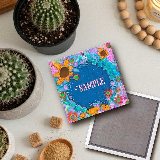 おもしろいカスタムイエローフラワーズブルー吸光性磁石 マグネット