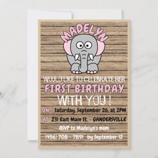 おもしろいカスタムガールズファースト誕生祝いパーティー 招待状 (正面)