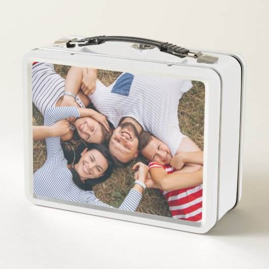 おもしろいカスタムキッズネームファミリーフォトコラージュピンク メタルランチボックス (裏面)
