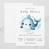 おもしろいカスタムクジラ赤ちゃんシャワー 招待状 (正面/裏面)