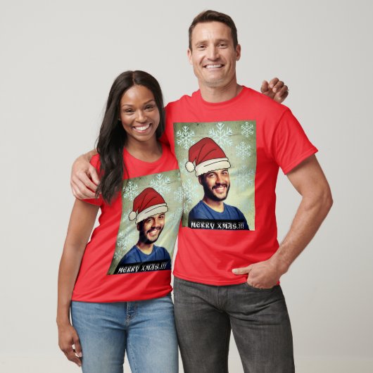 おもしろいカスタムクリスマスサンタの帽子の写真 Tシャツ (ユニセックス)