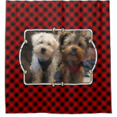 おもしろいカスタムクリスマスレッド&ブラックプレイドフォトフレーム シャワーカーテン (正面)