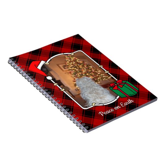 おもしろいカスタムクリスマスレッド&ブラックプレイドフォトフレーム ノートブック (右側)