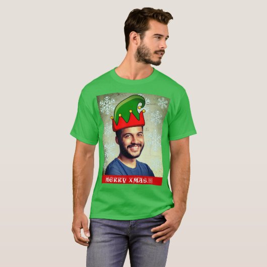 おもしろいカスタムクリスマス小妖精や小人ハットフォトTシャツ Tシャツ (正面フル)
