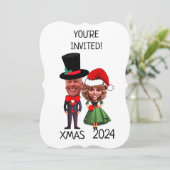 おもしろいカスタムクリスマス・カップル風刺画 招待状 (スタンド正面)