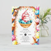 おもしろいカスタムクリーミーアイスクリーム誕生日 招待状 (スタンド正面)