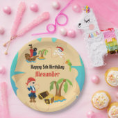 おもしろいカスタムトレジャーマップボーイ海賊誕生日パーティー ペーパープレート (パーティー)