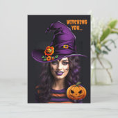 おもしろいカスタムハロウィーンの魔女ハットの写真 招待状 (スタンド正面)