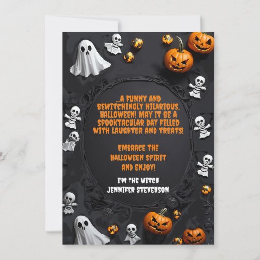 おもしろいカスタムハロウィーンの魔女ハットの写真 招待状 (裏面)