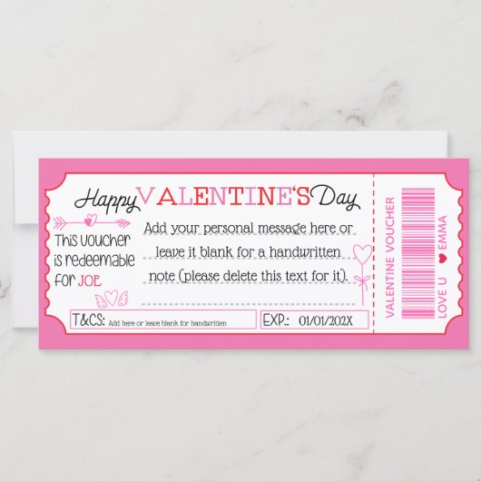 おもしろいカスタムバレンタインデーのギフト券 (正面)