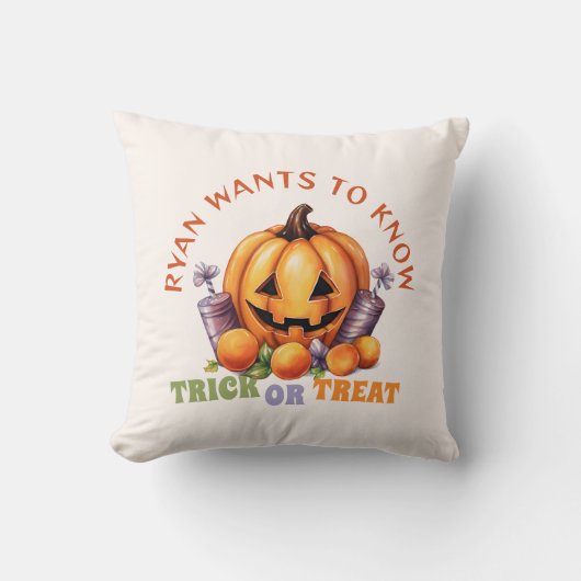 おもしろいカスタムパンプキンハロウィーントリート クッション (正面)