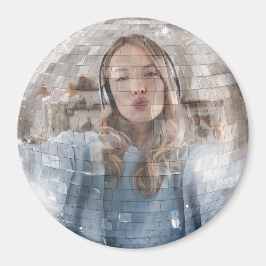 おもしろいカスタムパーソナライズされたセルフィーディスコボール マグネット (正面)