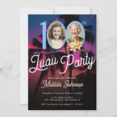 おもしろいカスタムフォトルアウ(ハワイ式宴会)100th誕生日パーティー 招待状 (正面)