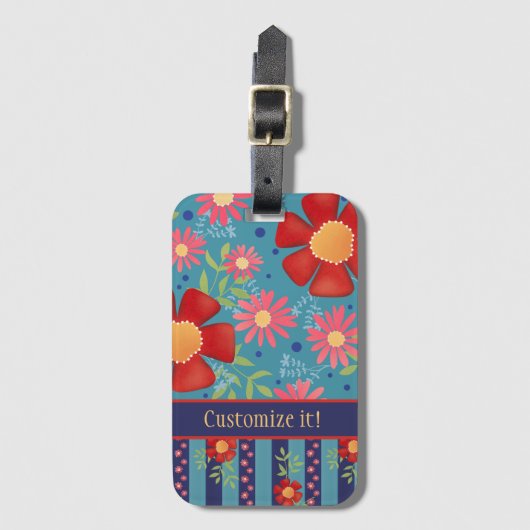 おもしろいカスタムフローラル模様名風向性 ラゲッジタグ (正面縦)