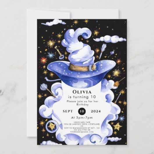 おもしろいカスタムブロームウィザード誕生日 招待状 (正面)