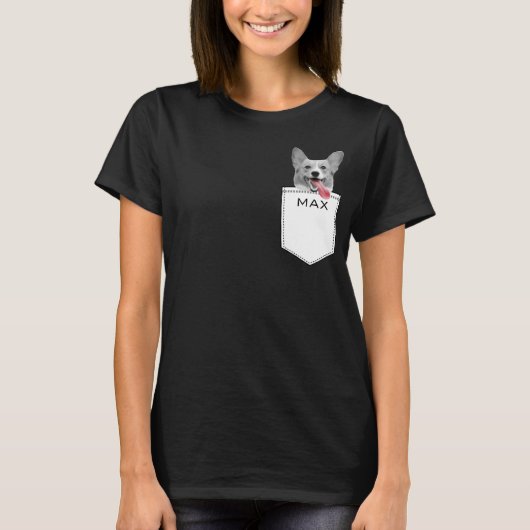 おもしろいカスタムペットの写真と名前ポケット Tシャツ (正面)