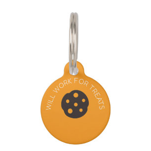 おもしろいカスタムペット用名札- "Will Work for Treat" ペット　ネームタグ